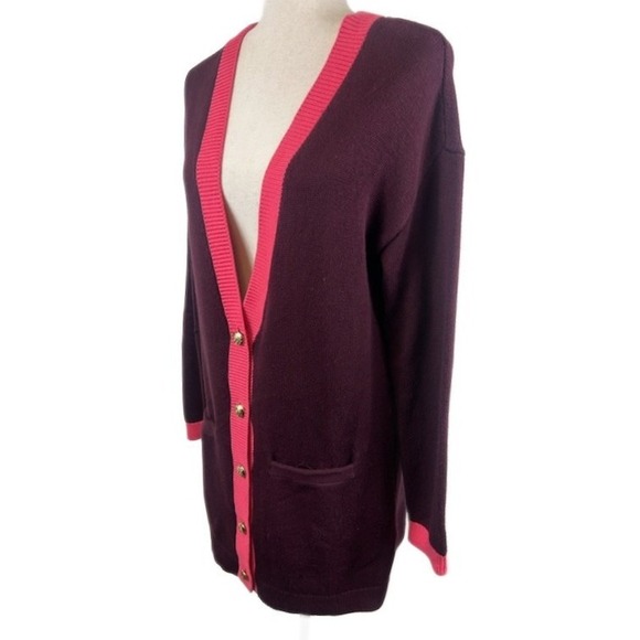 Talbots Women's Size Small Burgundy Button Cardigan Long Sweater Pink Collegiate - Picture 2 of 6